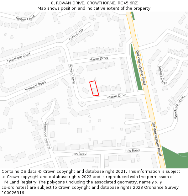 8, ROWAN DRIVE, CROWTHORNE, RG45 6RZ: Location map and indicative extent of plot