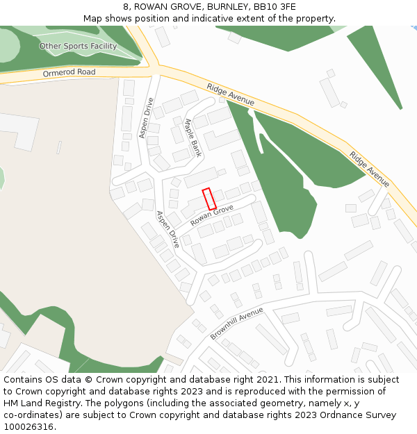 8, ROWAN GROVE, BURNLEY, BB10 3FE: Location map and indicative extent of plot