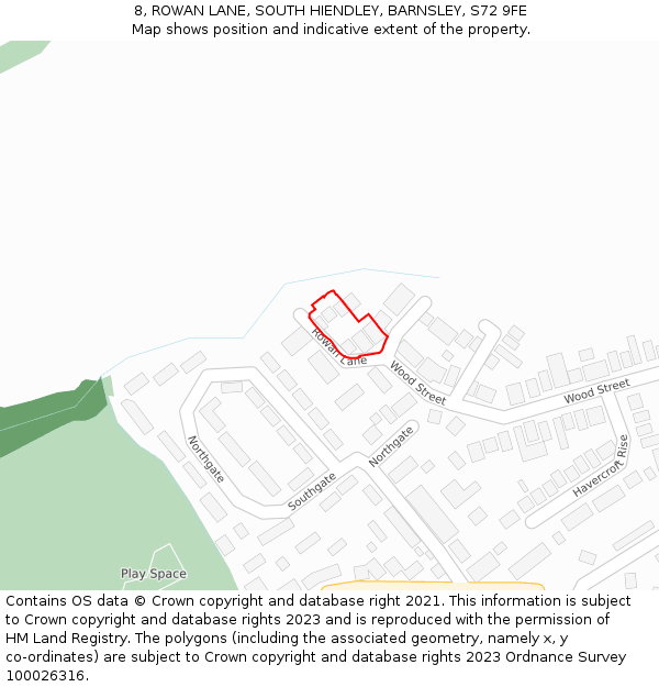 8, ROWAN LANE, SOUTH HIENDLEY, BARNSLEY, S72 9FE: Location map and indicative extent of plot