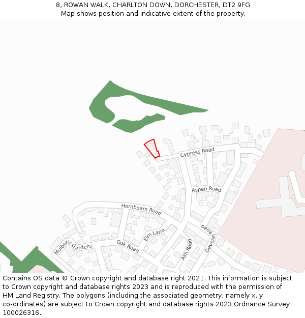 8, ROWAN WALK, CHARLTON DOWN, DORCHESTER, DT2 9FG: Location map and indicative extent of plot