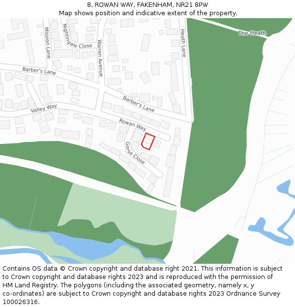 8, ROWAN WAY, FAKENHAM, NR21 8PW: Location map and indicative extent of plot