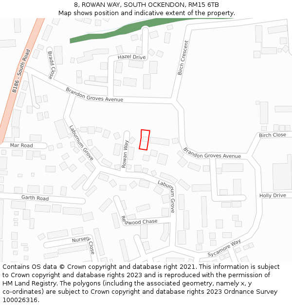 8, ROWAN WAY, SOUTH OCKENDON, RM15 6TB: Location map and indicative extent of plot