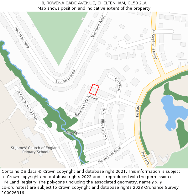 8, ROWENA CADE AVENUE, CHELTENHAM, GL50 2LA: Location map and indicative extent of plot