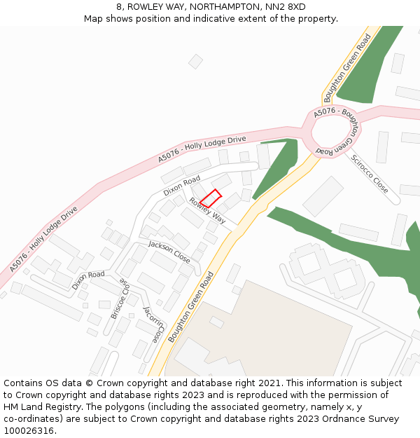 8, ROWLEY WAY, NORTHAMPTON, NN2 8XD: Location map and indicative extent of plot