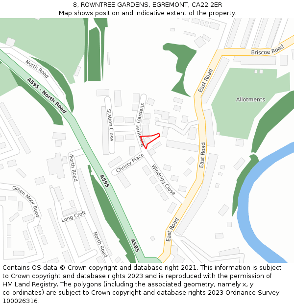 8, ROWNTREE GARDENS, EGREMONT, CA22 2ER: Location map and indicative extent of plot
