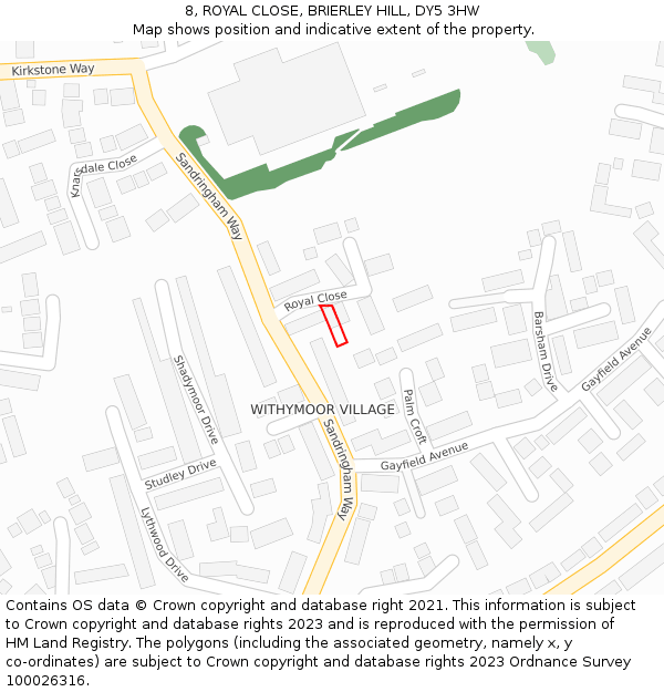 8, ROYAL CLOSE, BRIERLEY HILL, DY5 3HW: Location map and indicative extent of plot