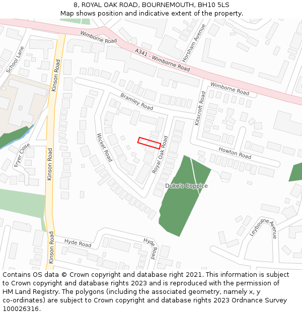 8, ROYAL OAK ROAD, BOURNEMOUTH, BH10 5LS: Location map and indicative extent of plot