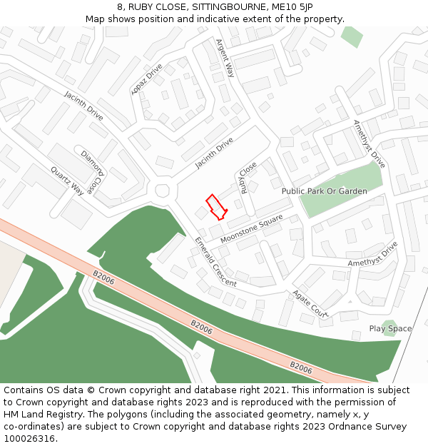 8, RUBY CLOSE, SITTINGBOURNE, ME10 5JP: Location map and indicative extent of plot