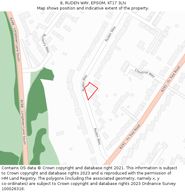 8, RUDEN WAY, EPSOM, KT17 3LN: Location map and indicative extent of plot
