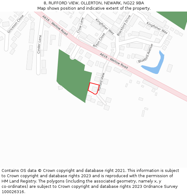 8, RUFFORD VIEW, OLLERTON, NEWARK, NG22 9BA: Location map and indicative extent of plot