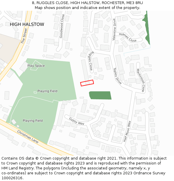 8, RUGGLES CLOSE, HIGH HALSTOW, ROCHESTER, ME3 8RU: Location map and indicative extent of plot