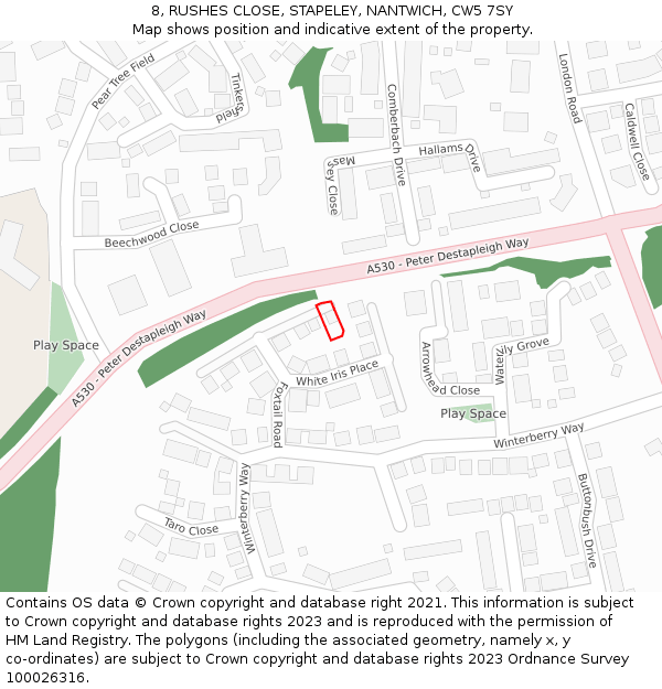 8, RUSHES CLOSE, STAPELEY, NANTWICH, CW5 7SY: Location map and indicative extent of plot