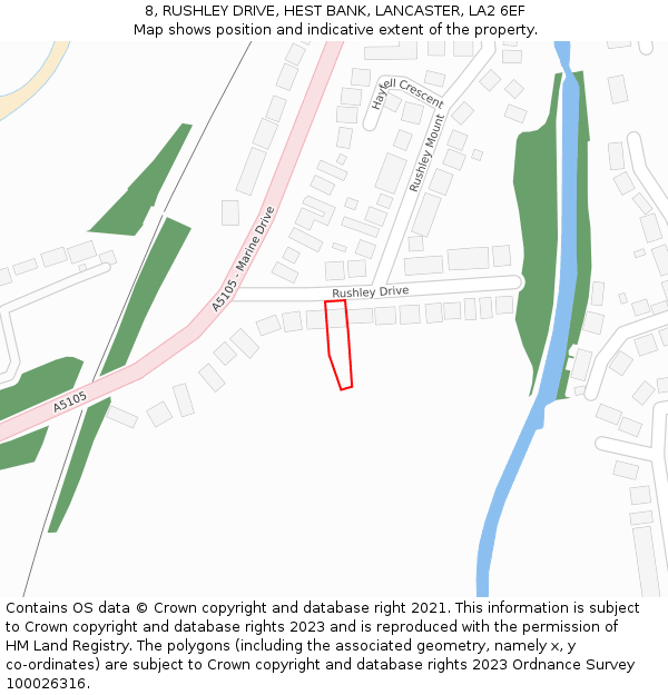 8, RUSHLEY DRIVE, HEST BANK, LANCASTER, LA2 6EF: Location map and indicative extent of plot