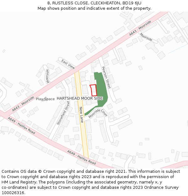 8, RUSTLESS CLOSE, CLECKHEATON, BD19 6JU: Location map and indicative extent of plot