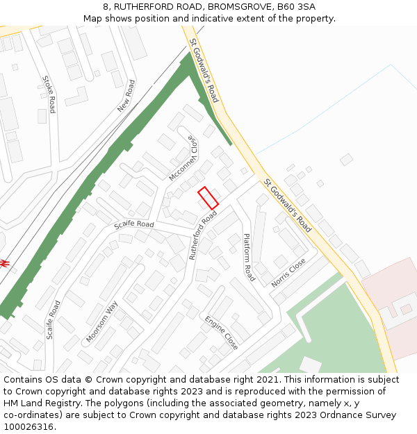 8, RUTHERFORD ROAD, BROMSGROVE, B60 3SA: Location map and indicative extent of plot