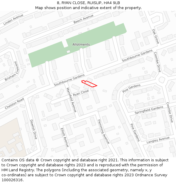 8, RYAN CLOSE, RUISLIP, HA4 9LB: Location map and indicative extent of plot