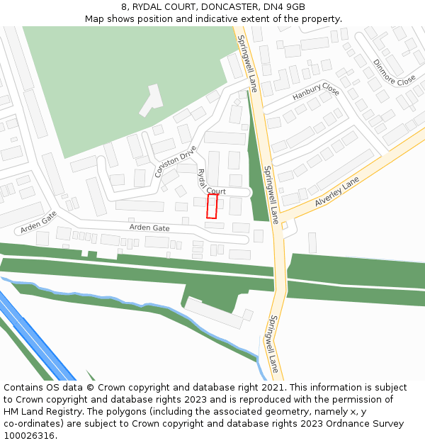 8, RYDAL COURT, DONCASTER, DN4 9GB: Location map and indicative extent of plot