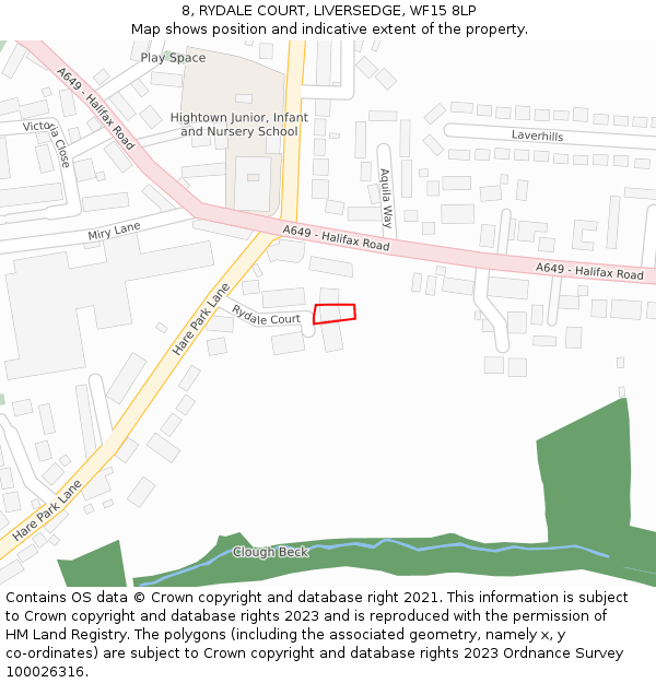 8, RYDALE COURT, LIVERSEDGE, WF15 8LP: Location map and indicative extent of plot