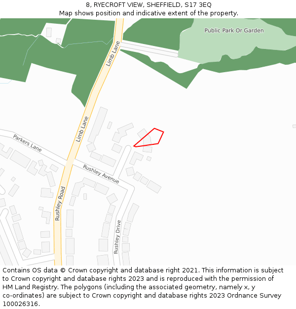 8, RYECROFT VIEW, SHEFFIELD, S17 3EQ: Location map and indicative extent of plot