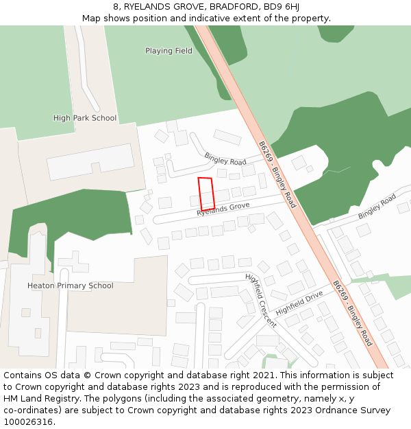 8, RYELANDS GROVE, BRADFORD, BD9 6HJ: Location map and indicative extent of plot