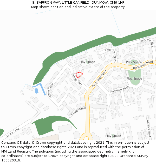 8, SAFFRON WAY, LITTLE CANFIELD, DUNMOW, CM6 1HF: Location map and indicative extent of plot