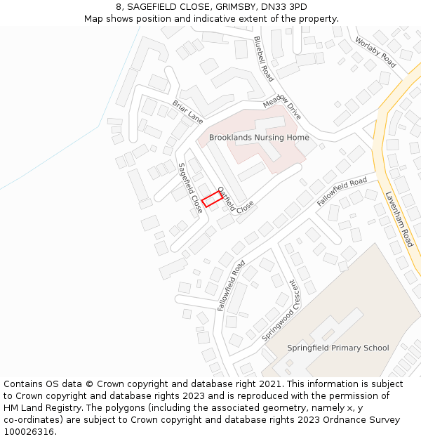 8, SAGEFIELD CLOSE, GRIMSBY, DN33 3PD: Location map and indicative extent of plot