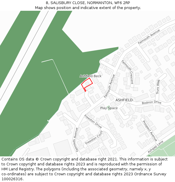 8, SALISBURY CLOSE, NORMANTON, WF6 2RP: Location map and indicative extent of plot