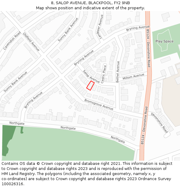 8, SALOP AVENUE, BLACKPOOL, FY2 9NB: Location map and indicative extent of plot