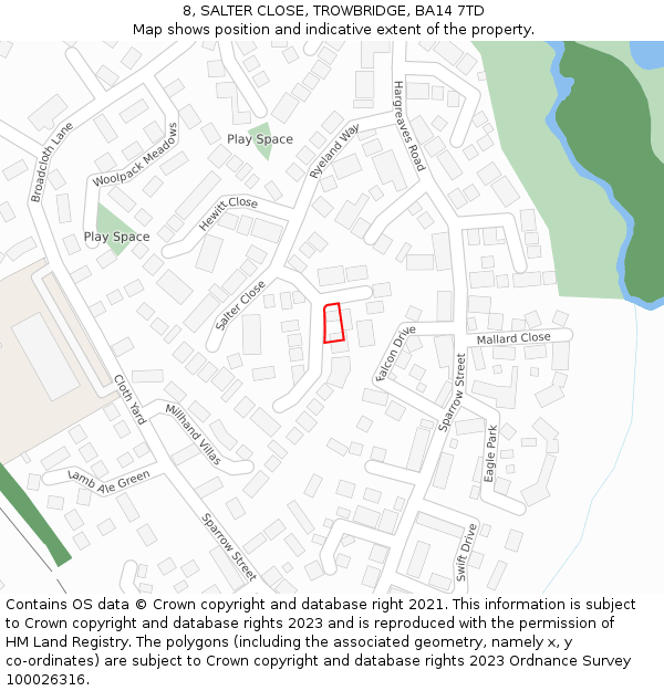 8, SALTER CLOSE, TROWBRIDGE, BA14 7TD: Location map and indicative extent of plot