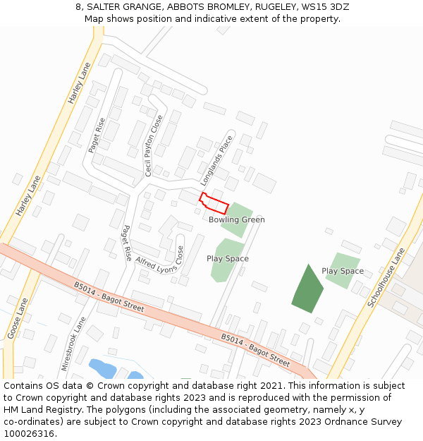 8, SALTER GRANGE, ABBOTS BROMLEY, RUGELEY, WS15 3DZ: Location map and indicative extent of plot