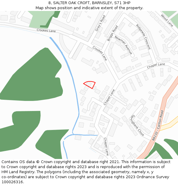 8, SALTER OAK CROFT, BARNSLEY, S71 3HP: Location map and indicative extent of plot