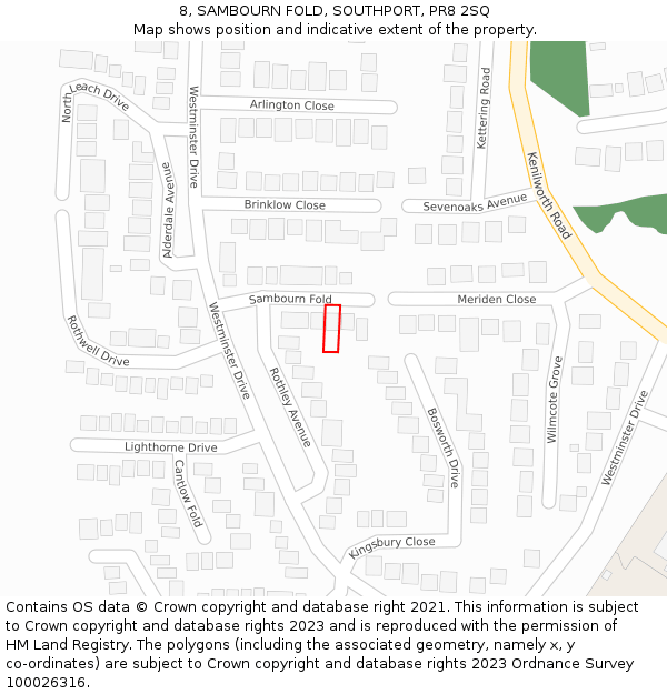 8, SAMBOURN FOLD, SOUTHPORT, PR8 2SQ: Location map and indicative extent of plot