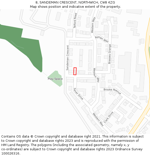 8, SANDEMAN CRESCENT, NORTHWICH, CW8 4ZG: Location map and indicative extent of plot