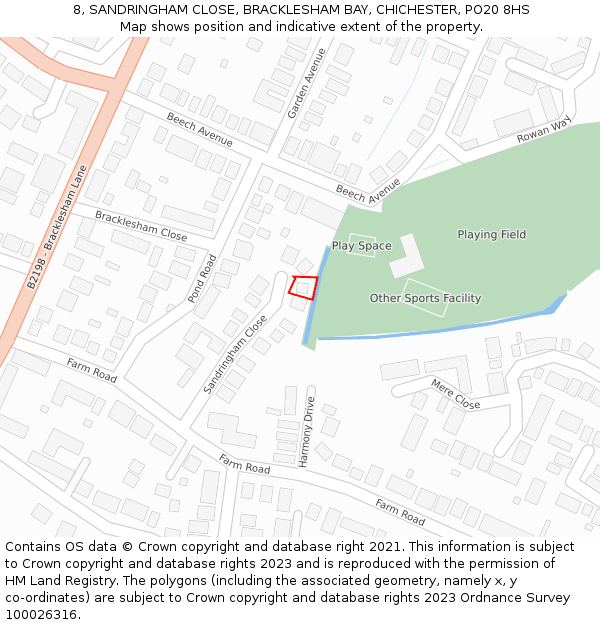 8, SANDRINGHAM CLOSE, BRACKLESHAM BAY, CHICHESTER, PO20 8HS: Location map and indicative extent of plot