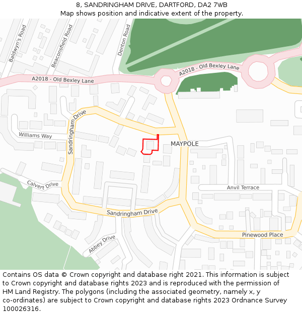 8, SANDRINGHAM DRIVE, DARTFORD, DA2 7WB: Location map and indicative extent of plot