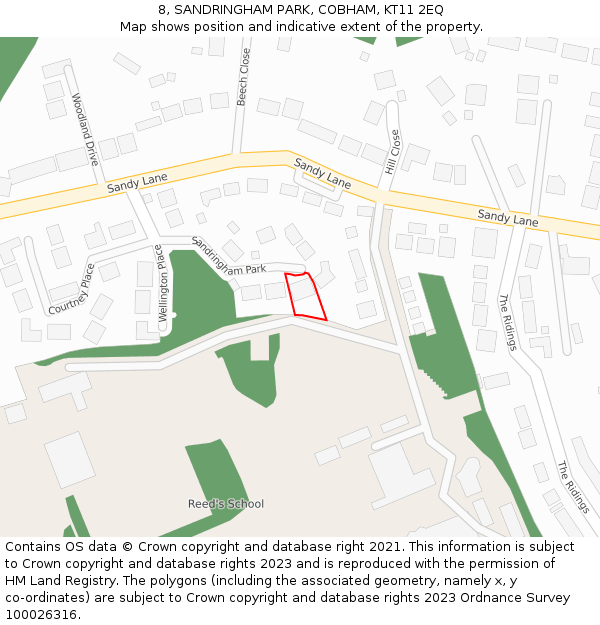 8, SANDRINGHAM PARK, COBHAM, KT11 2EQ: Location map and indicative extent of plot