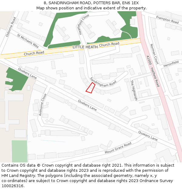 8, SANDRINGHAM ROAD, POTTERS BAR, EN6 1EX: Location map and indicative extent of plot