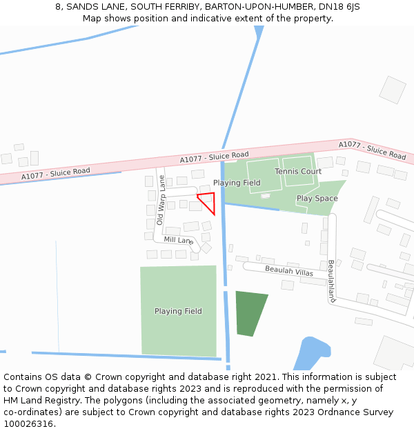 8, SANDS LANE, SOUTH FERRIBY, BARTON-UPON-HUMBER, DN18 6JS: Location map and indicative extent of plot