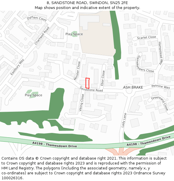 8, SANDSTONE ROAD, SWINDON, SN25 2FE: Location map and indicative extent of plot