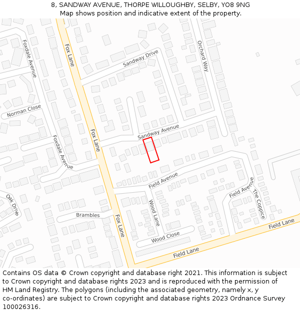 8, SANDWAY AVENUE, THORPE WILLOUGHBY, SELBY, YO8 9NG: Location map and indicative extent of plot