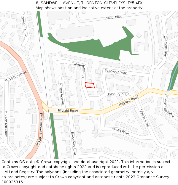 8, SANDWELL AVENUE, THORNTON-CLEVELEYS, FY5 4FX: Location map and indicative extent of plot