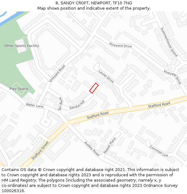 8, SANDY CROFT, NEWPORT, TF10 7NG: Location map and indicative extent of plot