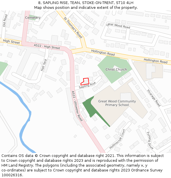 8, SAPLING RISE, TEAN, STOKE-ON-TRENT, ST10 4LH: Location map and indicative extent of plot
