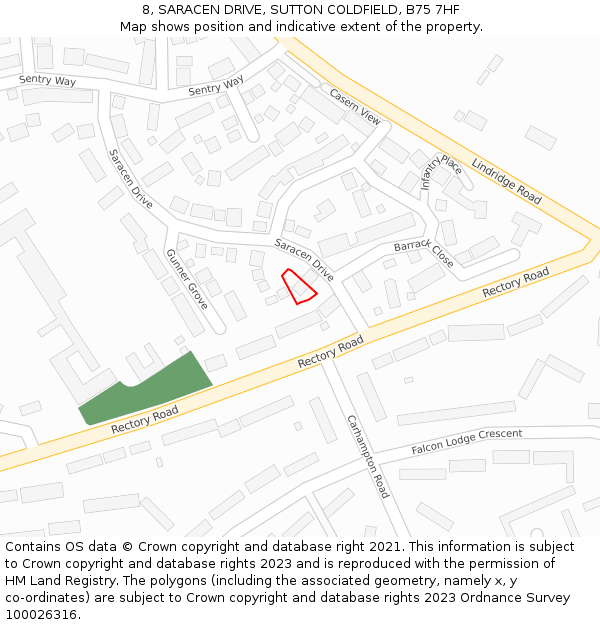 8, SARACEN DRIVE, SUTTON COLDFIELD, B75 7HF: Location map and indicative extent of plot