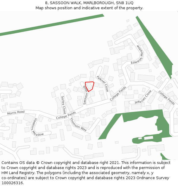 8, SASSOON WALK, MARLBOROUGH, SN8 1UQ: Location map and indicative extent of plot