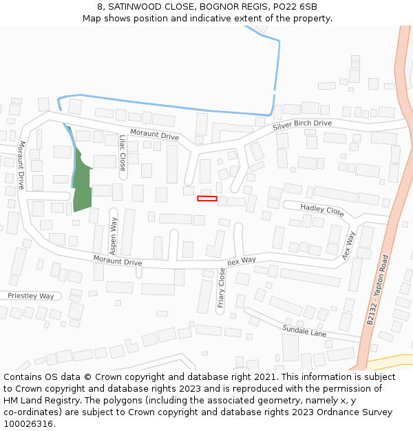 8, SATINWOOD CLOSE, BOGNOR REGIS, PO22 6SB: Location map and indicative extent of plot