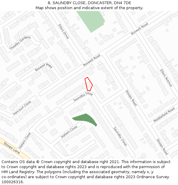 8, SAUNDBY CLOSE, DONCASTER, DN4 7DE: Location map and indicative extent of plot