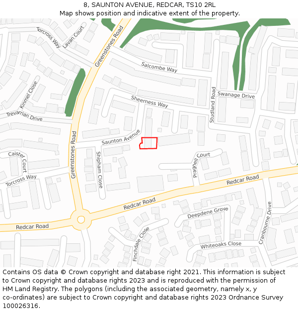 8, SAUNTON AVENUE, REDCAR, TS10 2RL: Location map and indicative extent of plot