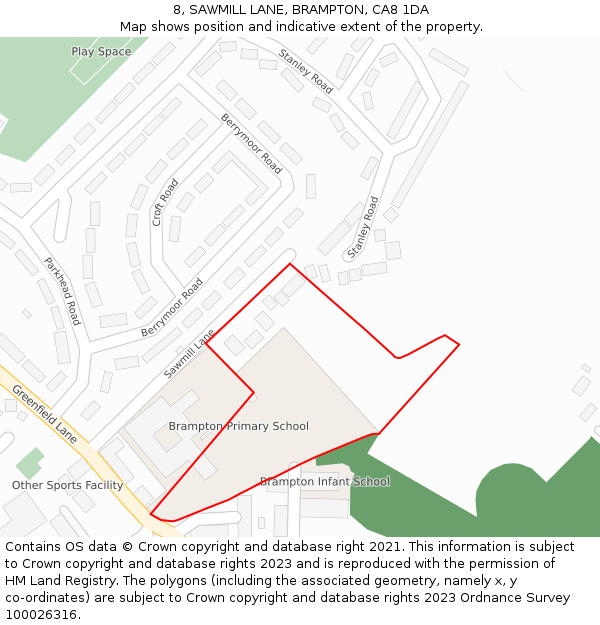 8, SAWMILL LANE, BRAMPTON, CA8 1DA: Location map and indicative extent of plot