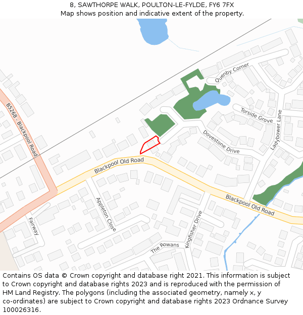 8, SAWTHORPE WALK, POULTON-LE-FYLDE, FY6 7FX: Location map and indicative extent of plot